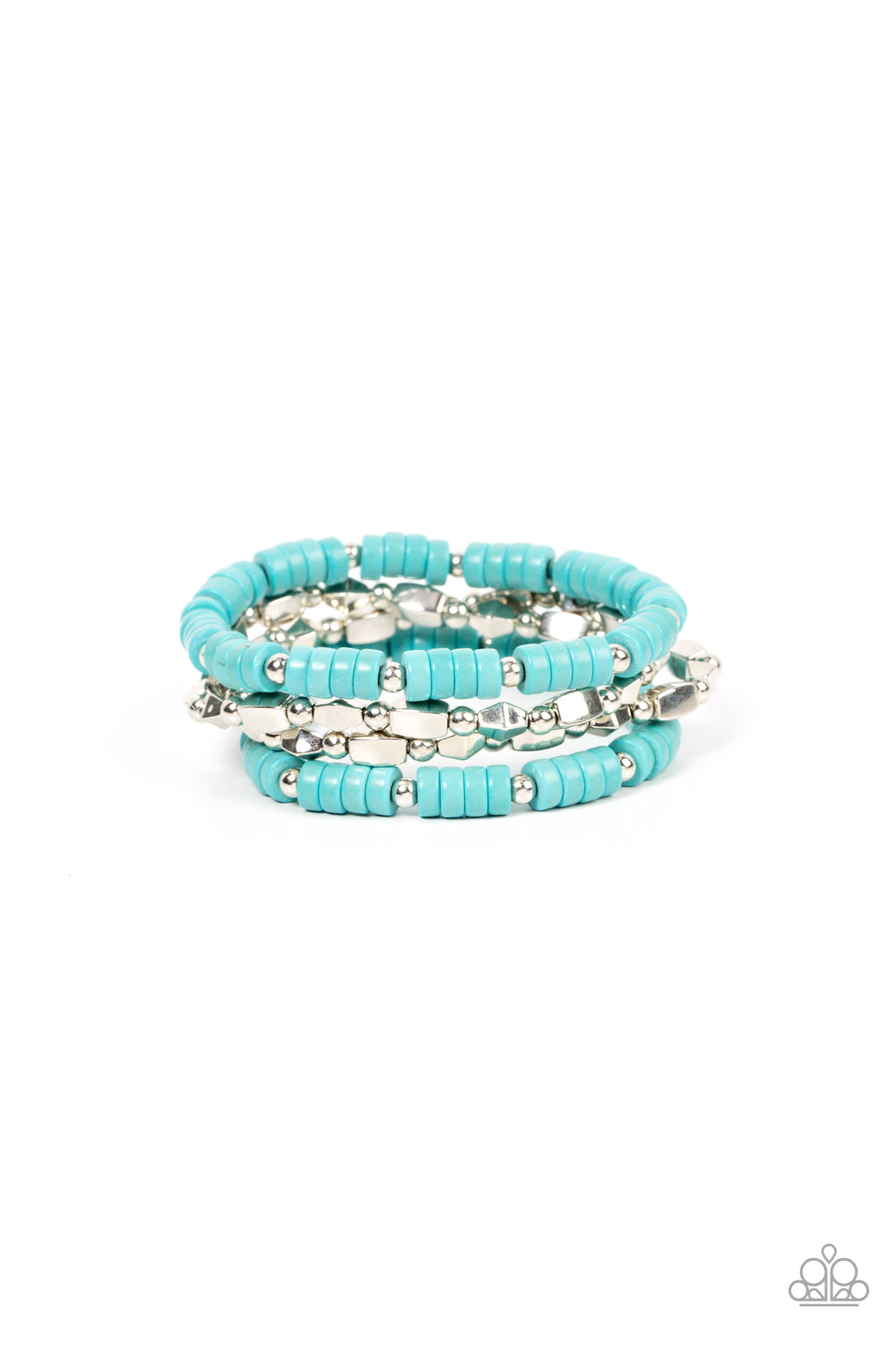 Anasazi Apothecary - Blue Turquoise Stone Discs, Silver Accent Stretch Bracelets Paparazzi B0546