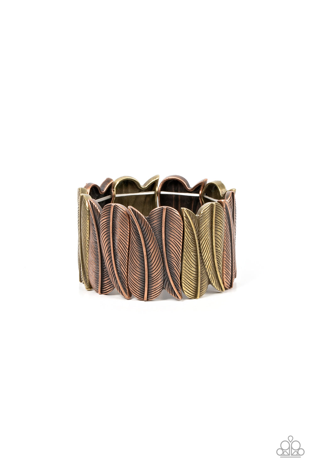 Cabo Canopy - Multi Metal Copper & Brass Feather Detail Stretch Bracelet Paparazzi B1005