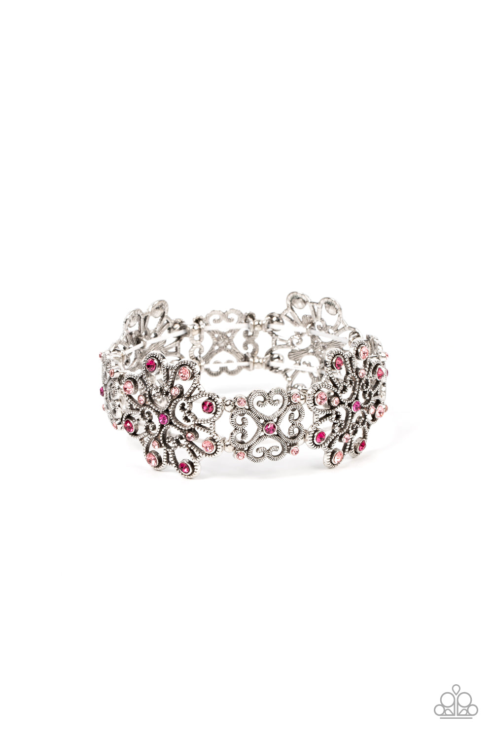 Regal Recognition - Pink Rhinestone Heart Filigree Bracelet Paparazzi B0435