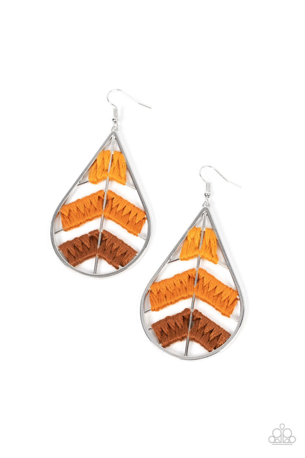 Nice Threads - Orange & Brown Thread Woven Teardrop Earthy Earring Paparazzi E1111