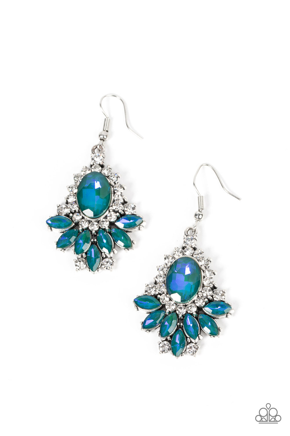 Magic Spell Sparkle - Green Rhinestone Blue Opalescent Finish Earring Paparazzi E0747