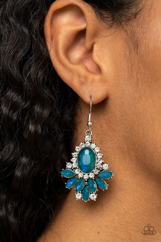 Magic Spell Sparkle - Green Rhinestone Blue Opalescent Finish Earring Paparazzi E0747