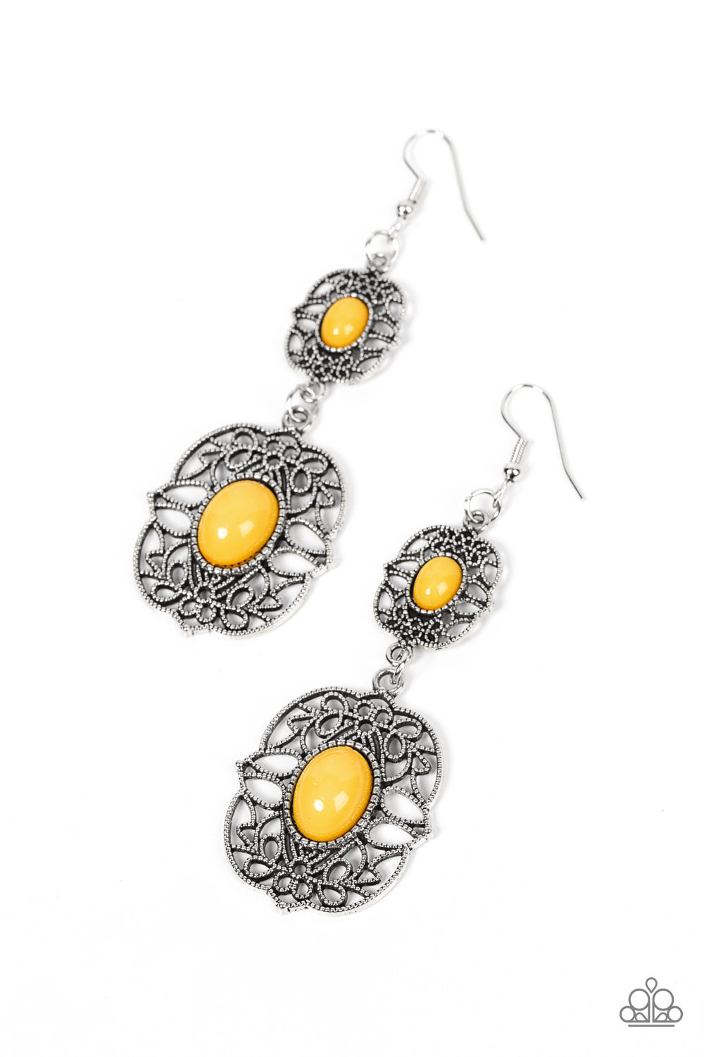 Victorian Villa - Yellow Filigree Silver Earring Paparazzi E0899