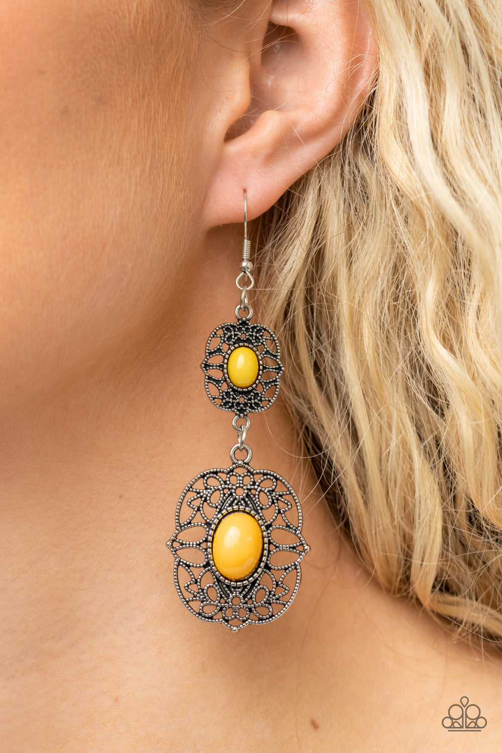 Victorian Villa - Yellow Filigree Silver Earring Paparazzi E0899