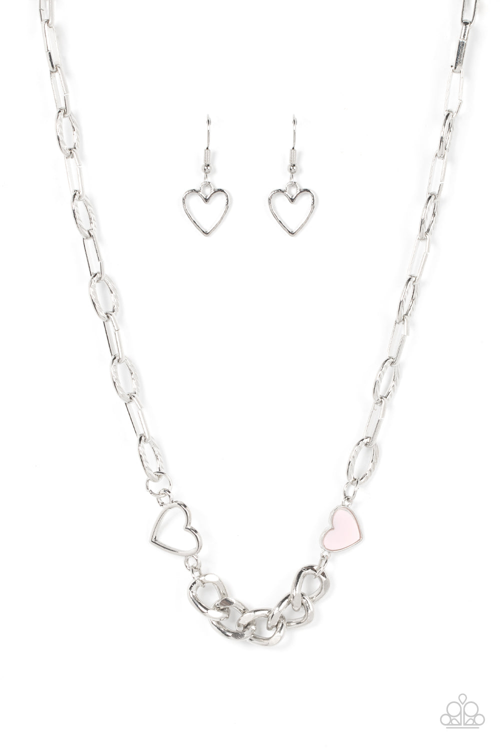 Little Charmer - Pink Pale Rosette Heart Necklace Paparazzi N1065