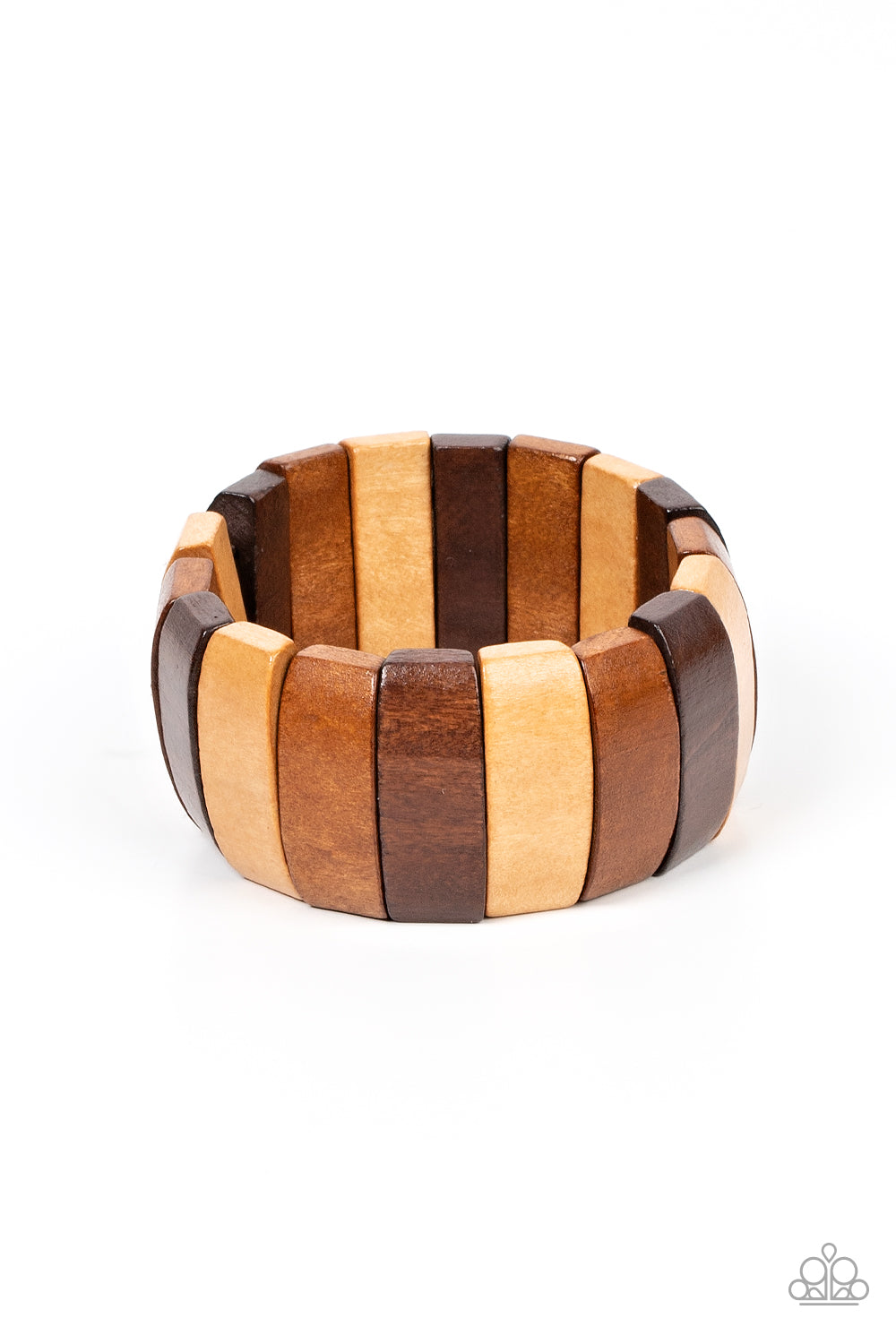 Island Grind - Multi Brown Wood Natural, Medium & Dark Finish Stretch Bracelet Paparazzi B1128