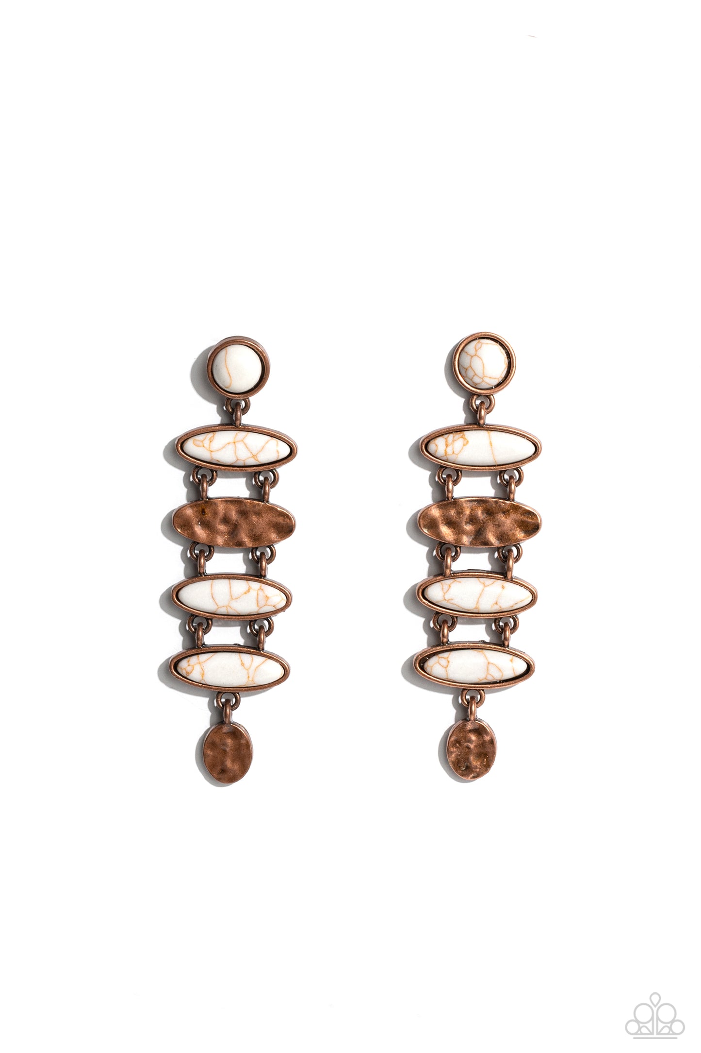 Rustic Reverie - Copper Hammered Accent & White Stone Santa Fe Style Post Earring Paparazzi E0519