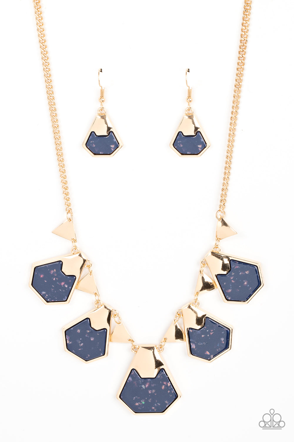 Extra Exclusive - Blue Iridescent Shell-Like Gold Glimmering Frame Necklace Paparazzi N1584