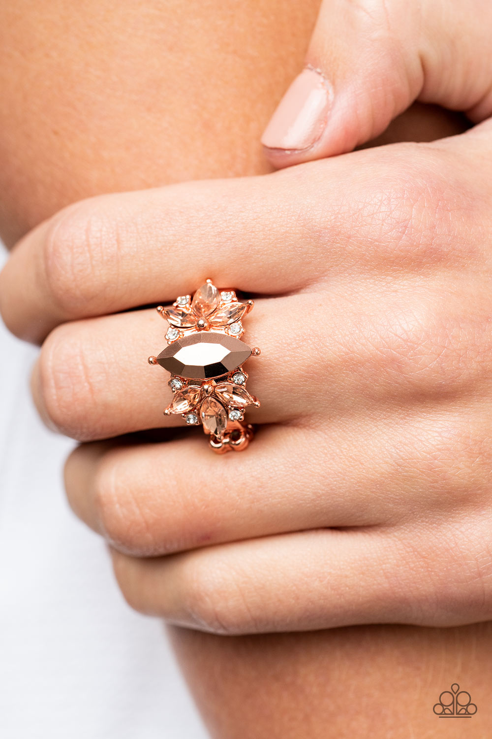 Luxury Luster - Copper And White Rhinestone Ring Paparazzi R0297