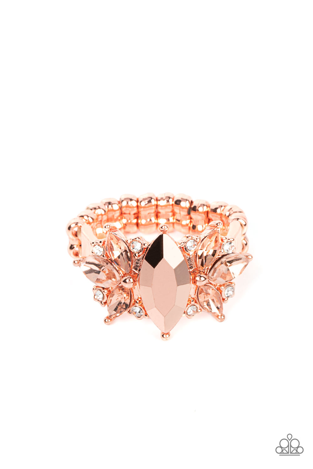 Luxury Luster - Copper And White Rhinestone Ring Paparazzi R0297