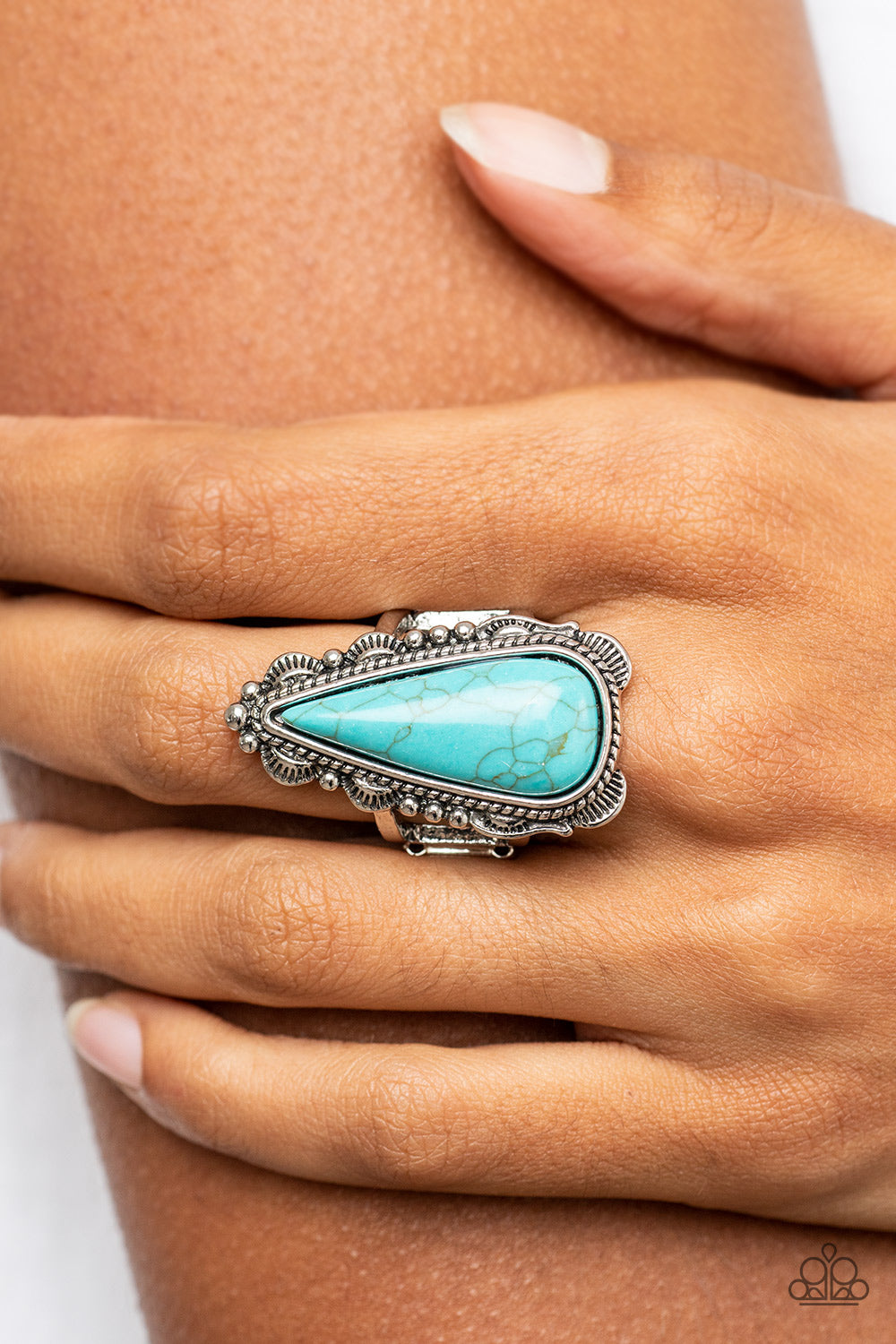 Canyon Collector - Blue Turquoise Teardrop Stone Santa Fe Style Ring Paparazzi R0366