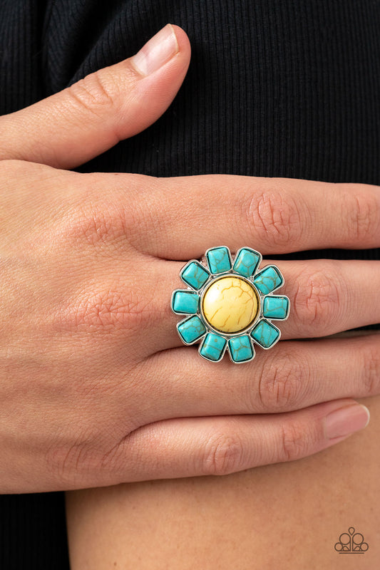 Mojave Marigold - Yellow Flower Cracked Stone Ring Paparazzi R0274