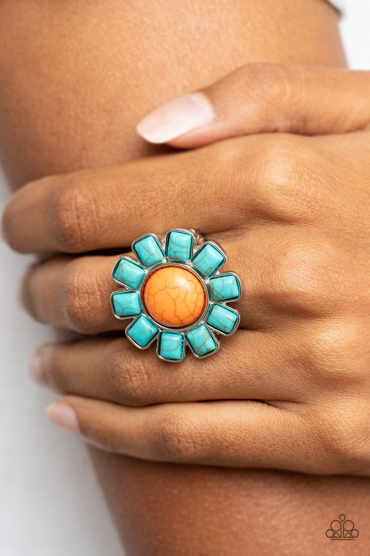 Mojave Marigold - Orange Cracked Stone Flower Ring Paparazzi R0268