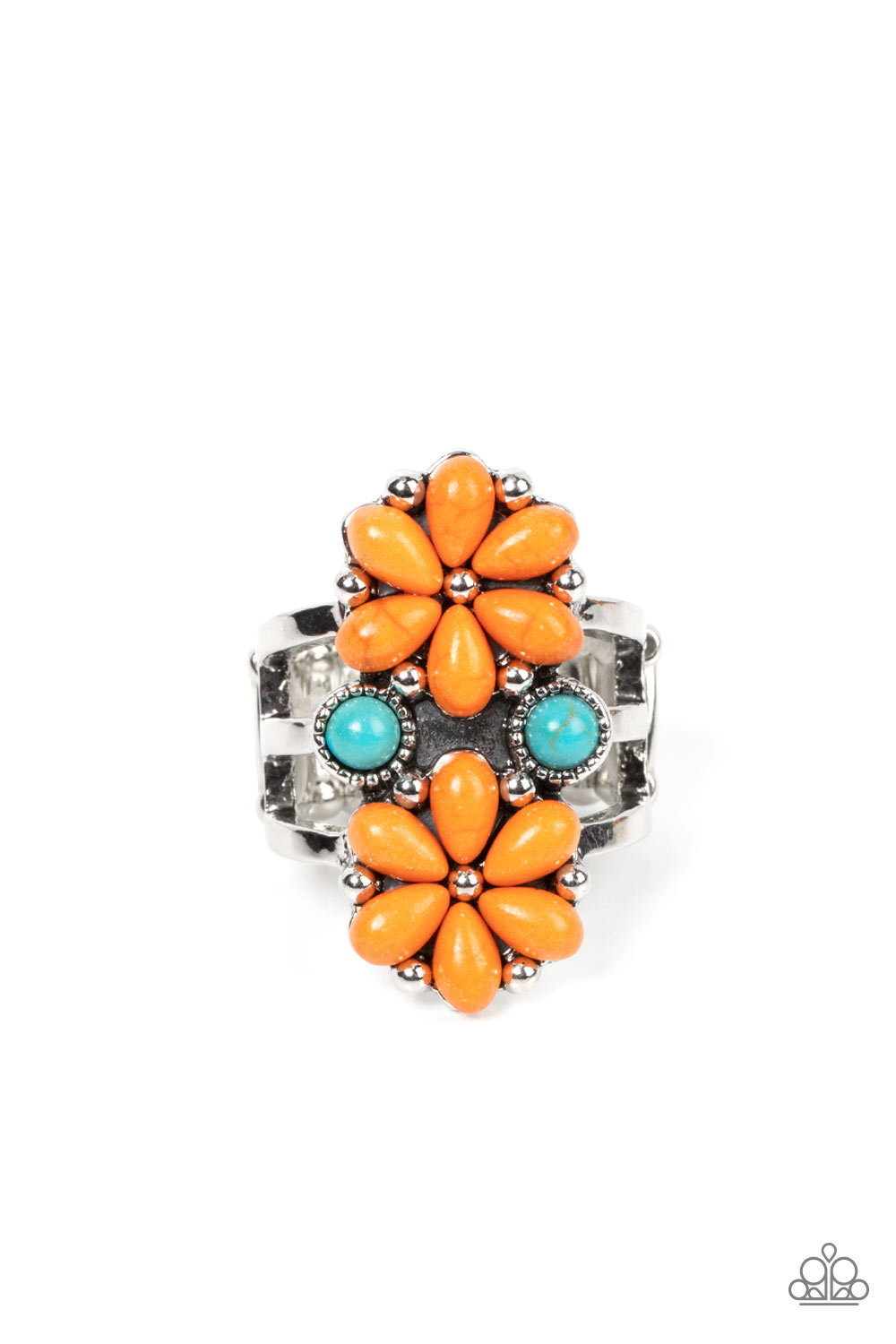 Fredonia Florist - Orange Cracked Stone Flower Ring Paparazzi R0319