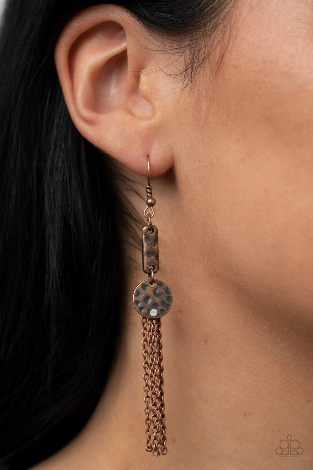 Twinkle Twinkle Little Trinket - Copper Chain & Single Opal Rhinestone Earring Paparazzi E0875