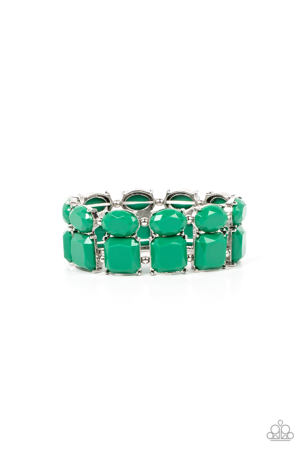 Don't Forget Your Toga - Green Gem Stretch Bracelet Paparazzi B0422