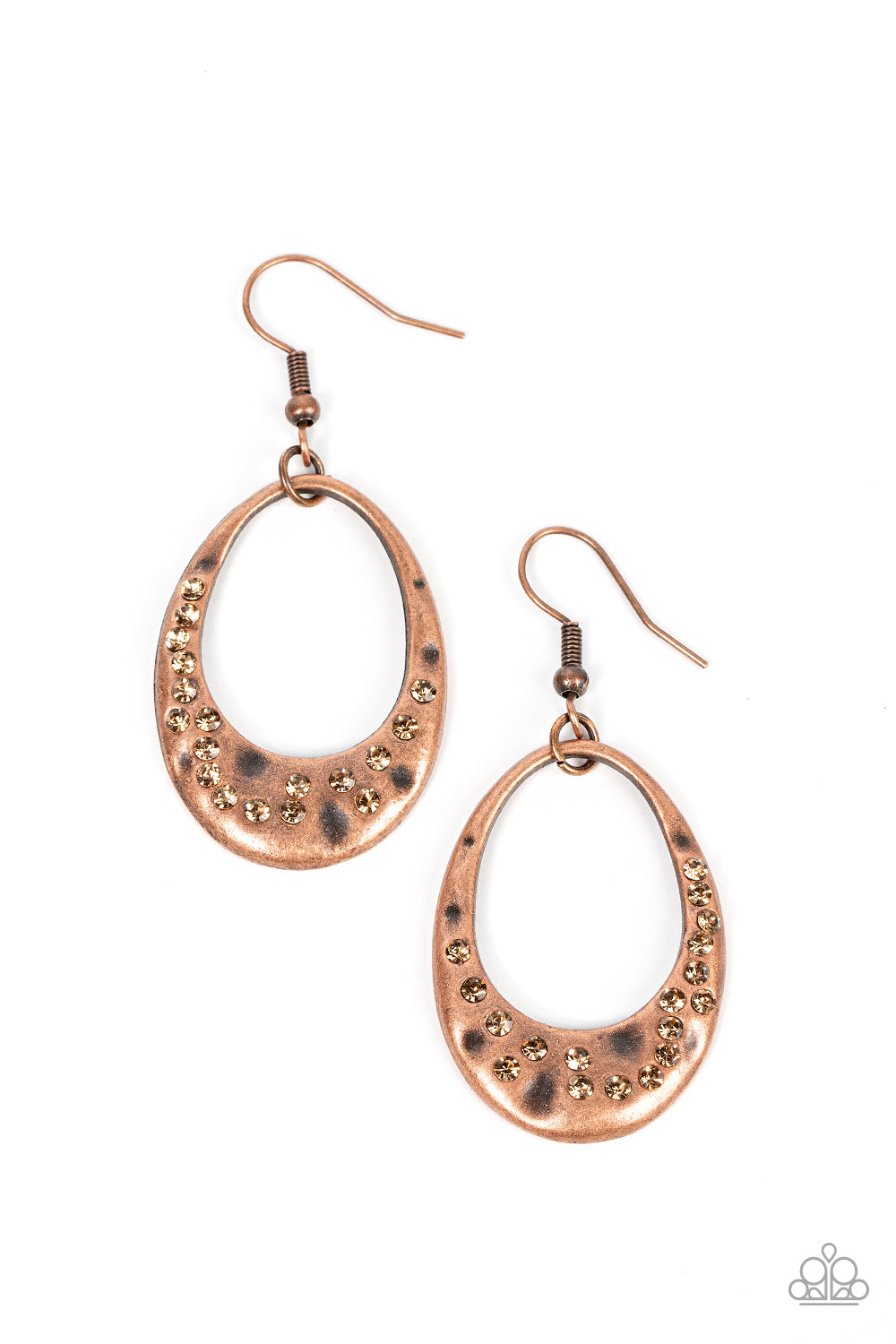 Classic Keepsake - Copper Teardrop Topaz Rhinestone Earring Paparazzi E0606