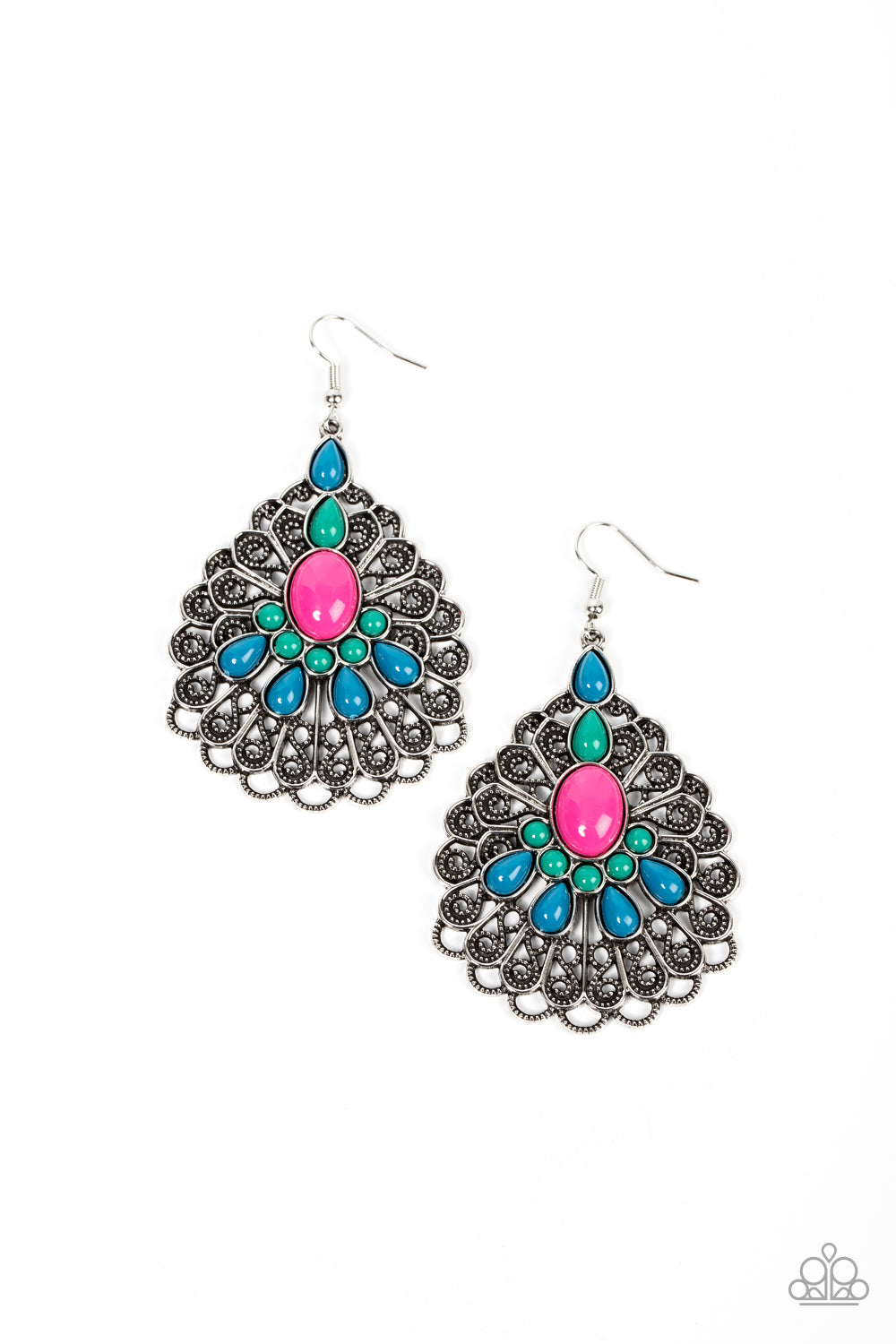 Peacock Prance - Multi Fuchsia Fedora and Mykonos Blue Bead Earring Paparazzi E0969