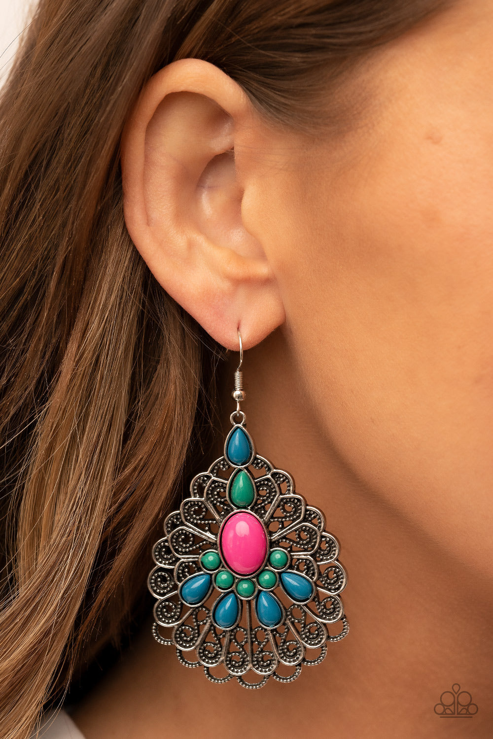 Peacock Prance - Multi Fuchsia Fedora and Mykonos Blue Bead Earring Paparazzi E0969