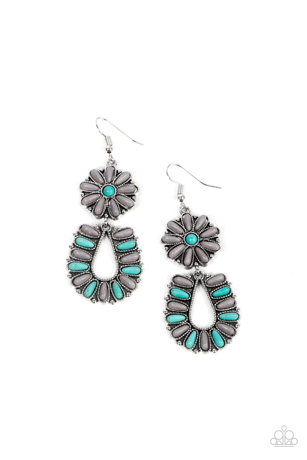 Badlands Eden - Silver Gray & Blue Turquoise Stone Santa Fe Style Earring Paparazzi E1398