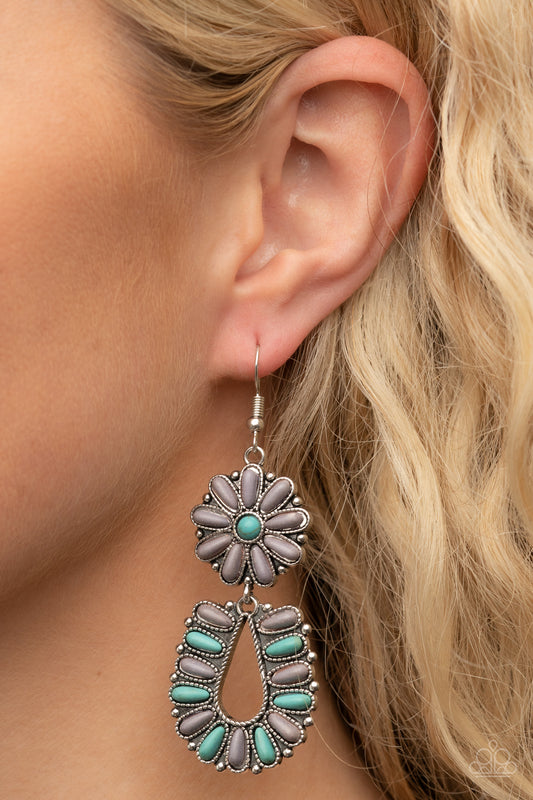 Badlands Eden - Silver Gray & Blue Turquoise Stone Santa Fe Style Earring Paparazzi E1398