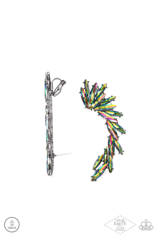Because ICE Said So - Multi Oil Spill Rhinestone Ear Crawler Pink Diamond Life Of The Party Exclusive Paparazzi E0822