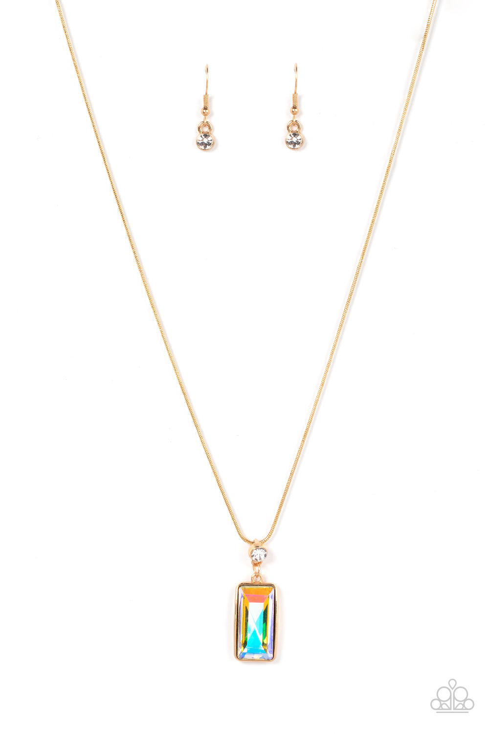 Cosmic Curator - Gold Iridescent Gem Necklace Paparazzi N0879