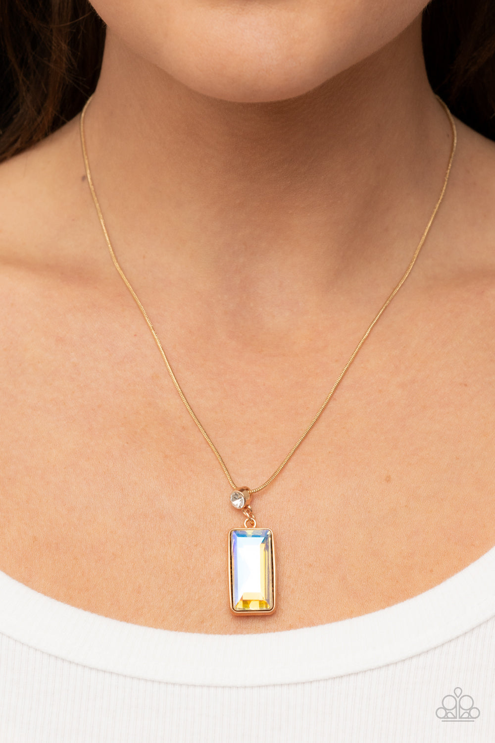 Cosmic Curator - Gold Iridescent Gem Necklace Paparazzi N0879