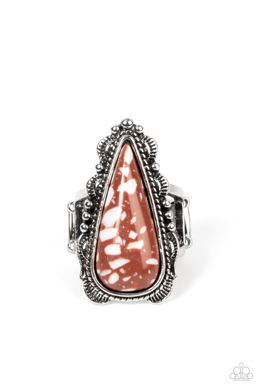 Canyon Collector - Brown Speckled Santa Fe Style Teardrop Stone Ring Paparazzi R0285