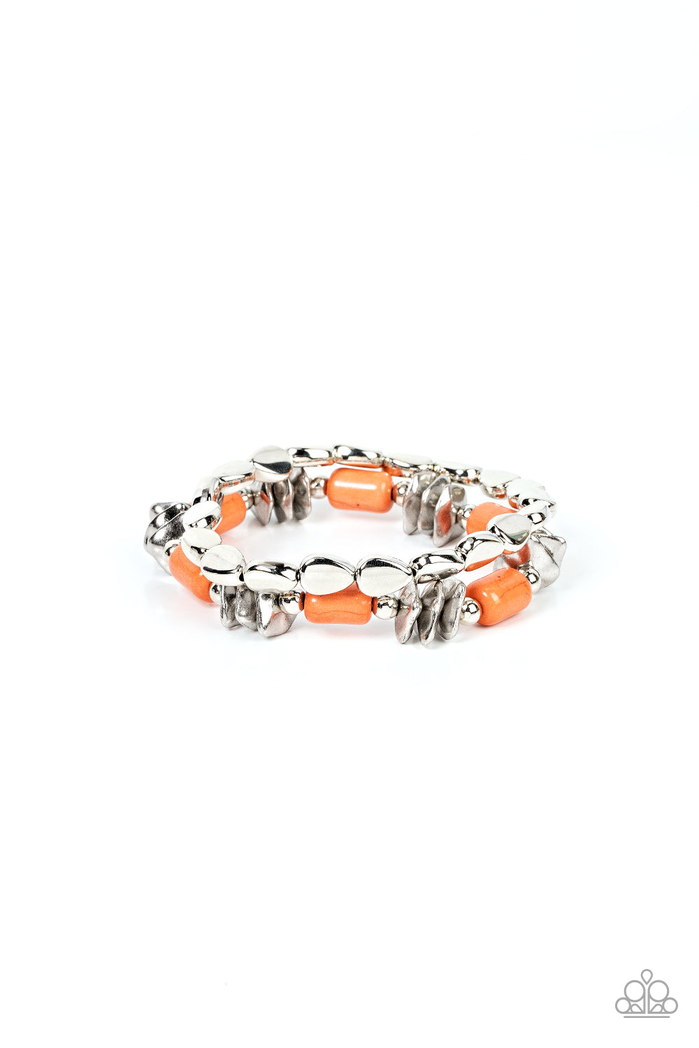 Canyon Cavern - Burnt Orange Stone Silver Accent Santa Fe Style Stretch Bracelet Paparazzi B1093