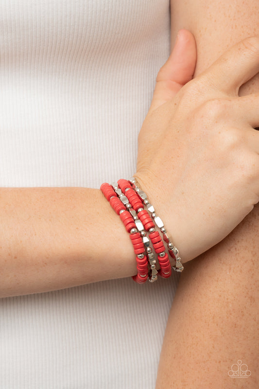 Anasazi Apothecary - Red Stone And Silver Accent Stretch Bracelets Paparazzi B0745