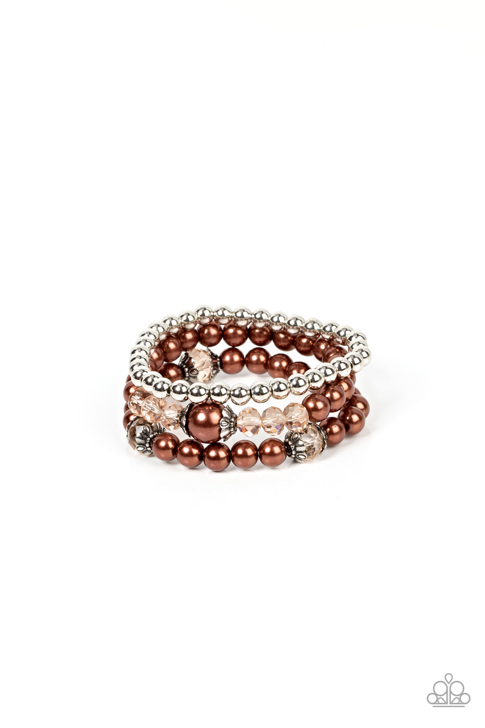 Positively Polished - Brown Pearl And Silver Bead Stretch Bracelet Paparazzi B0684