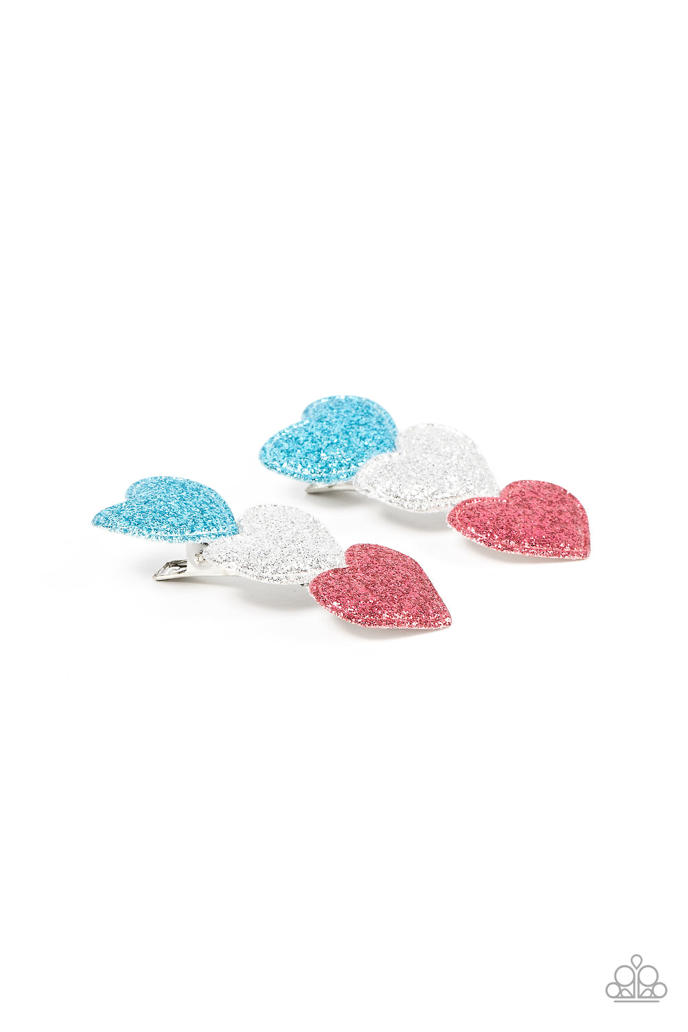 Love at First SPARKLE - Multi Blue, Silver & Pink Heart Patriotic Hair Clip Paparazzi H0099