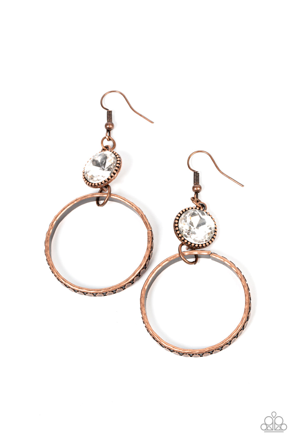 Standalone Sparkle - Copper Ring White Rhinestone Earring Paparazzi E0563