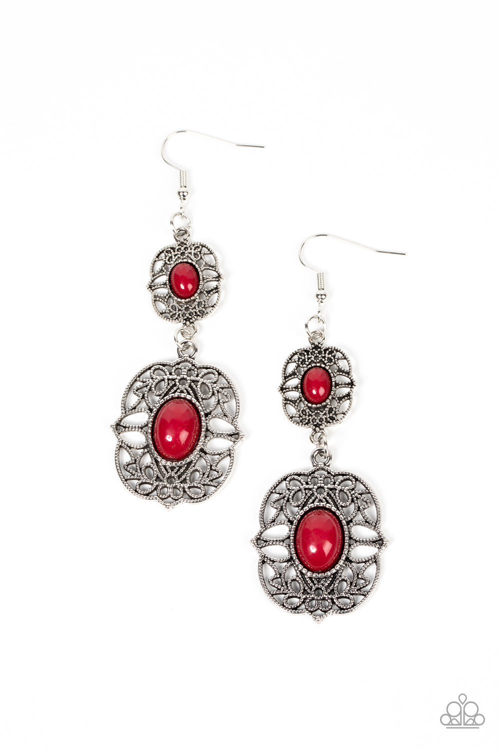 Victorian Villa - Red Wine Bead Filigree Earring Paparazzi E1072