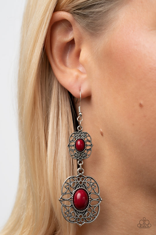 Victorian Villa - Red Wine Bead Filigree Earring Paparazzi E1072