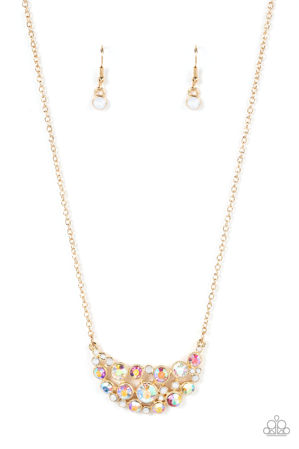 Effervescently Divine - Gold, Opal And Iridescent Rhinestone Bubbly Necklace Paparazzi N2007