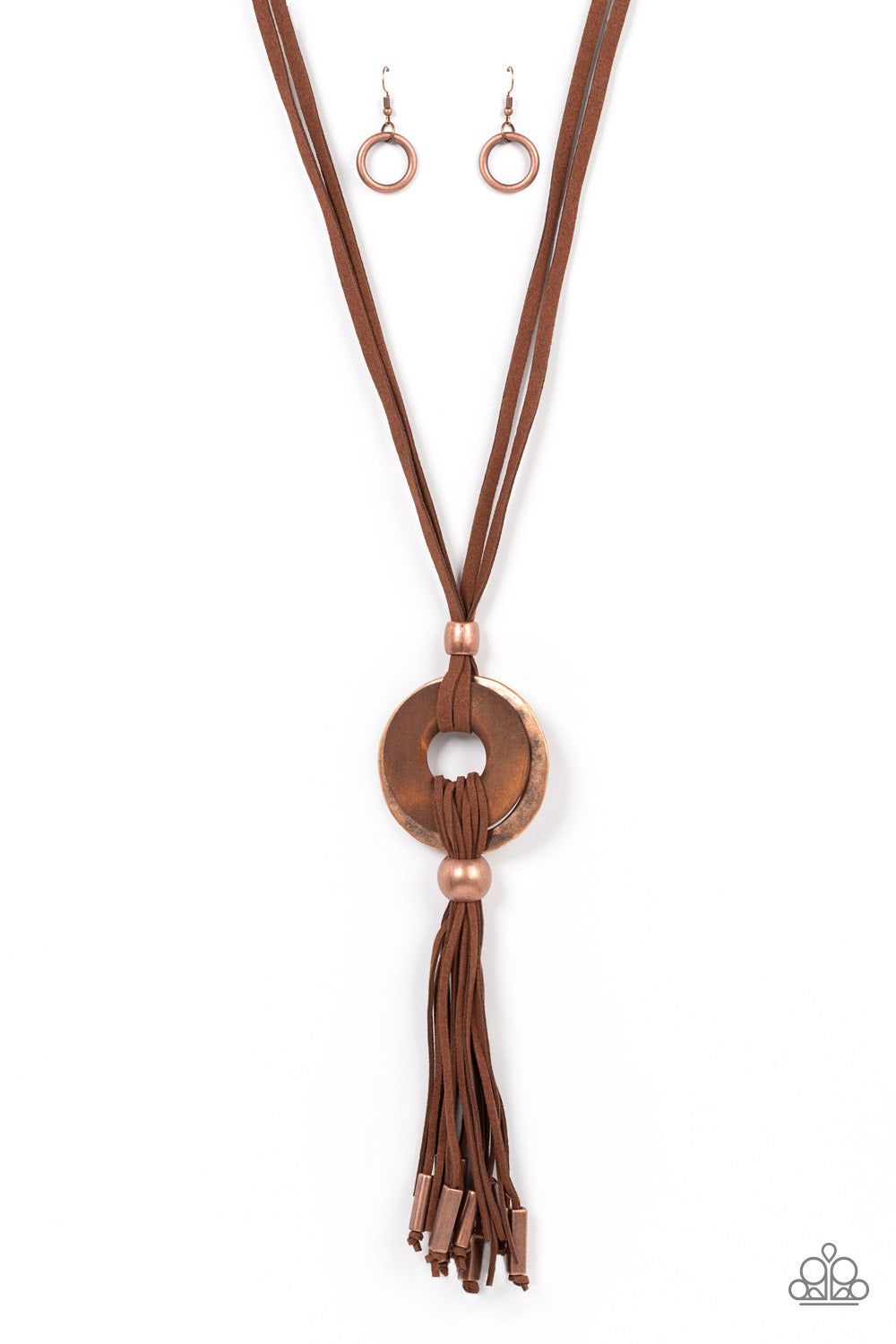 ARTISANS and Crafts - Copper Disc, Brown Suede & Wood Necklace Paparazzi N1288