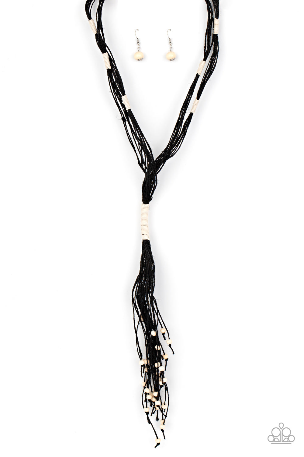 Whimsically Whipped - Black Hemp Cording White Bead Necklace Paparazzi N0502