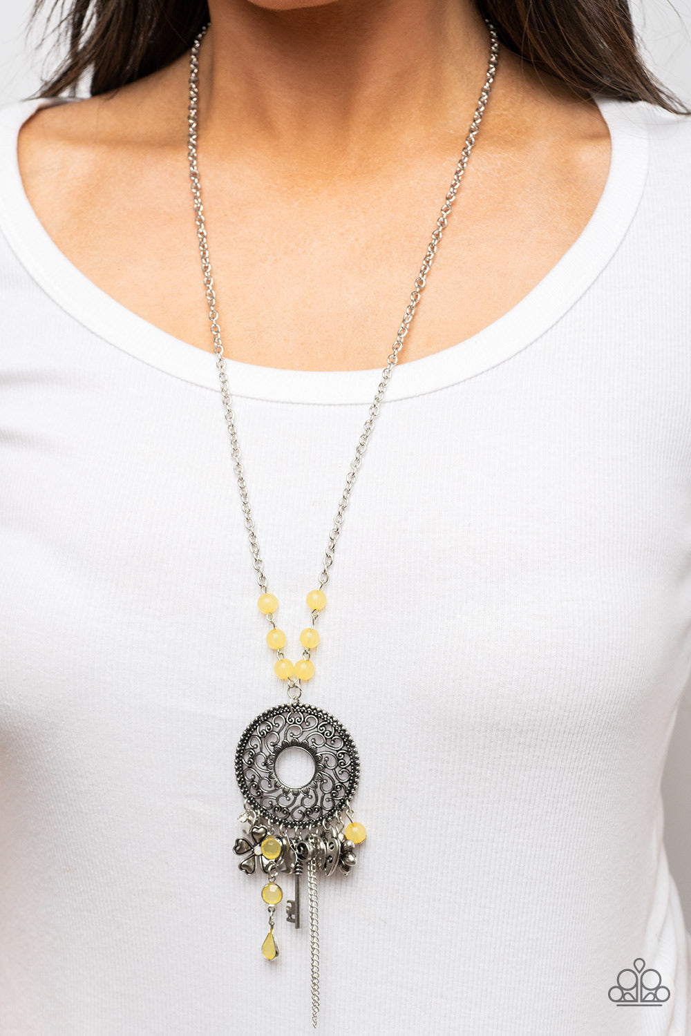 Making Memories - Yellow Floral Charm Necklace Paparazzi N1030