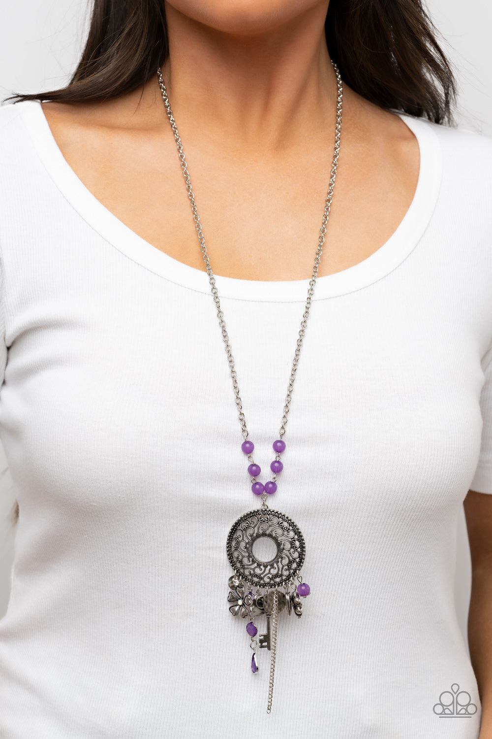 Making Memories - Purple Floral Charm Necklace Paparazzi N0546