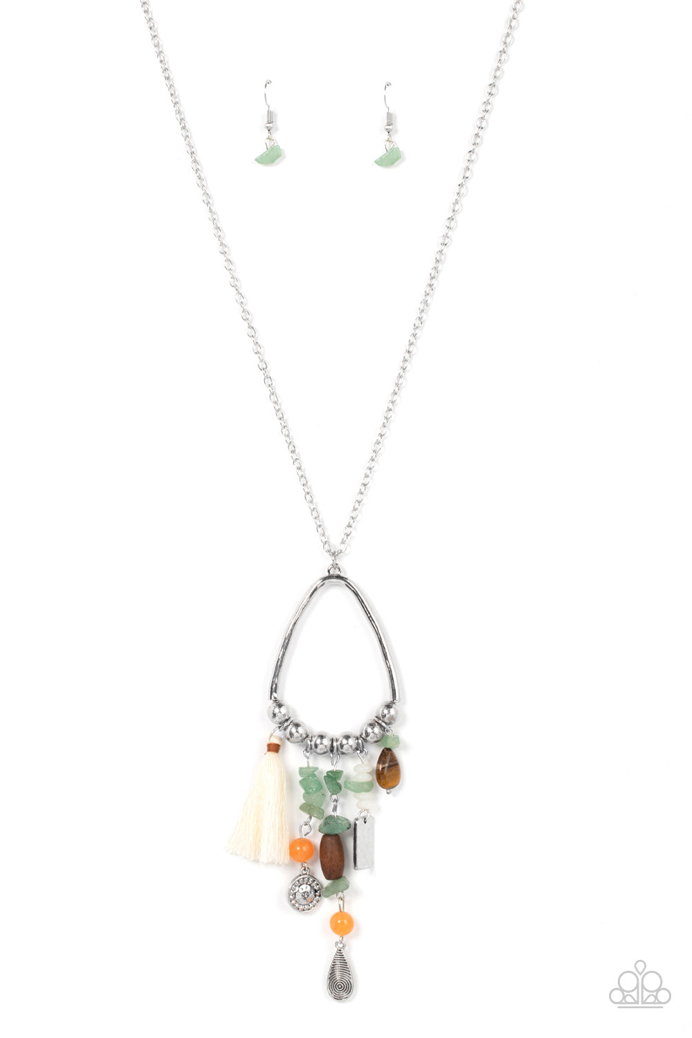 Listen to Your Soul - Green Multicolored Stone, Beads and Pebble Silver Necklace Paparazzi N0887