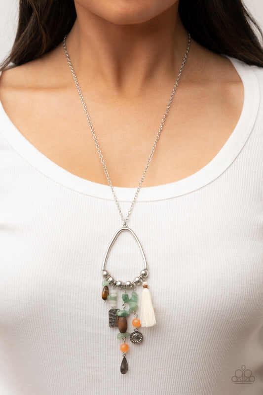 Listen to Your Soul - Green Multicolored Stone, Beads and Pebble Silver Necklace Paparazzi N0887