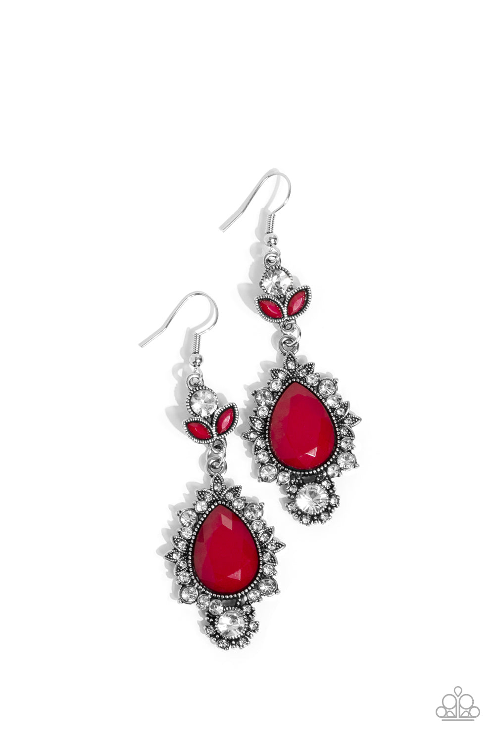 SELFIE-Esteem - Red Teardrop Bead White Rhinestone Earring Paparazzi E0866 Convention Exclusive