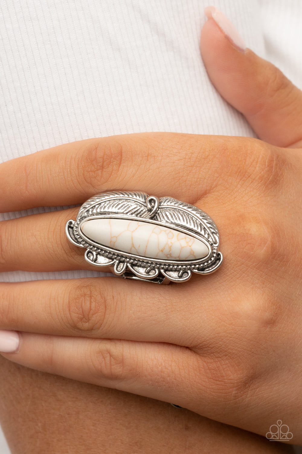 Rural Resort - White Stone Santa Fe Style Ring Paparazzi R0373