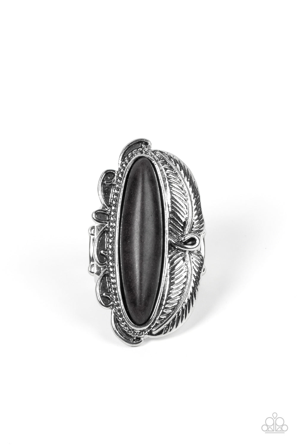 Rural Resort - Black Stone Santa Fe Style Ring Paparazzi R0387