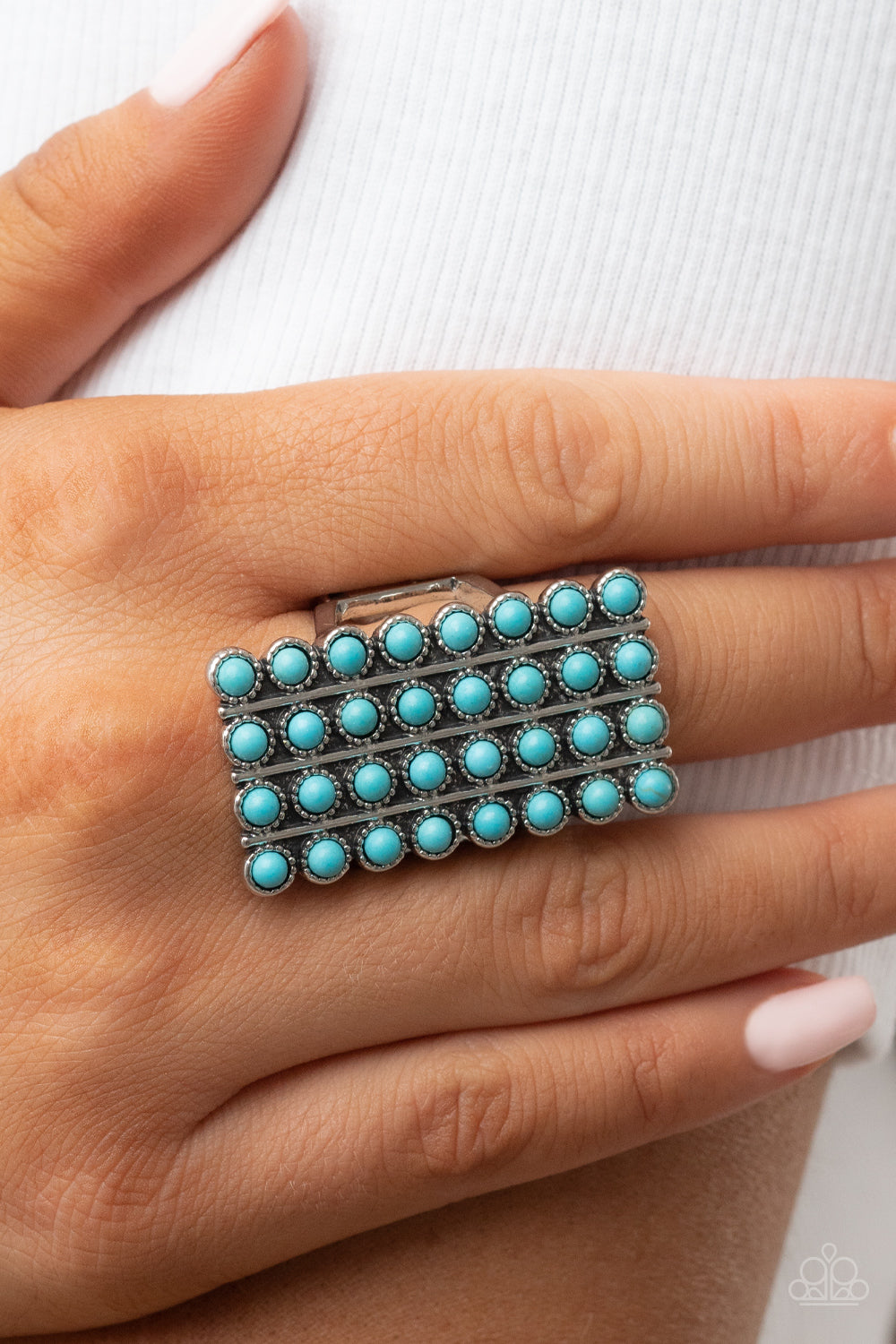 Pack Your SADDLEBAGS - Blue Turquoise Stone Santa Fe Style Ring Paparazzi R0470