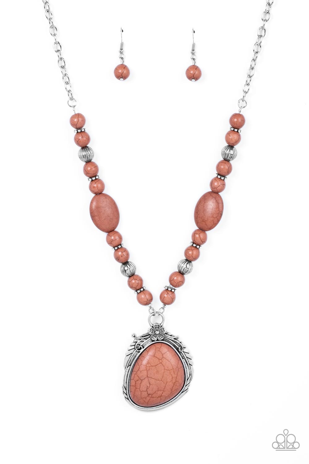 Southwest Paradise - Brown Stone Silver Santa Fe Style Necklace Paparazzi N1033