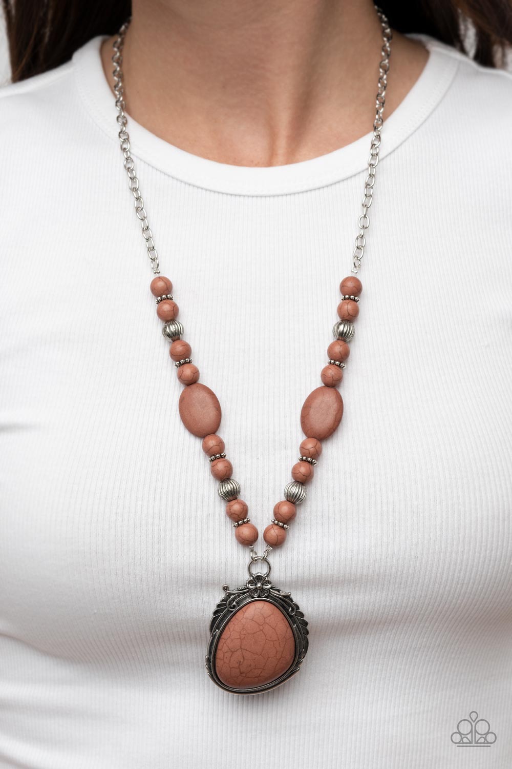 Southwest Paradise - Brown Stone Silver Santa Fe Style Necklace Paparazzi N1033