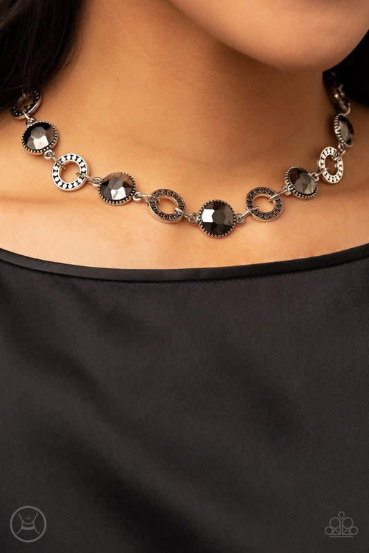 Rhinestone Rollout - Silver Choker Necklace Paparazzi N0666